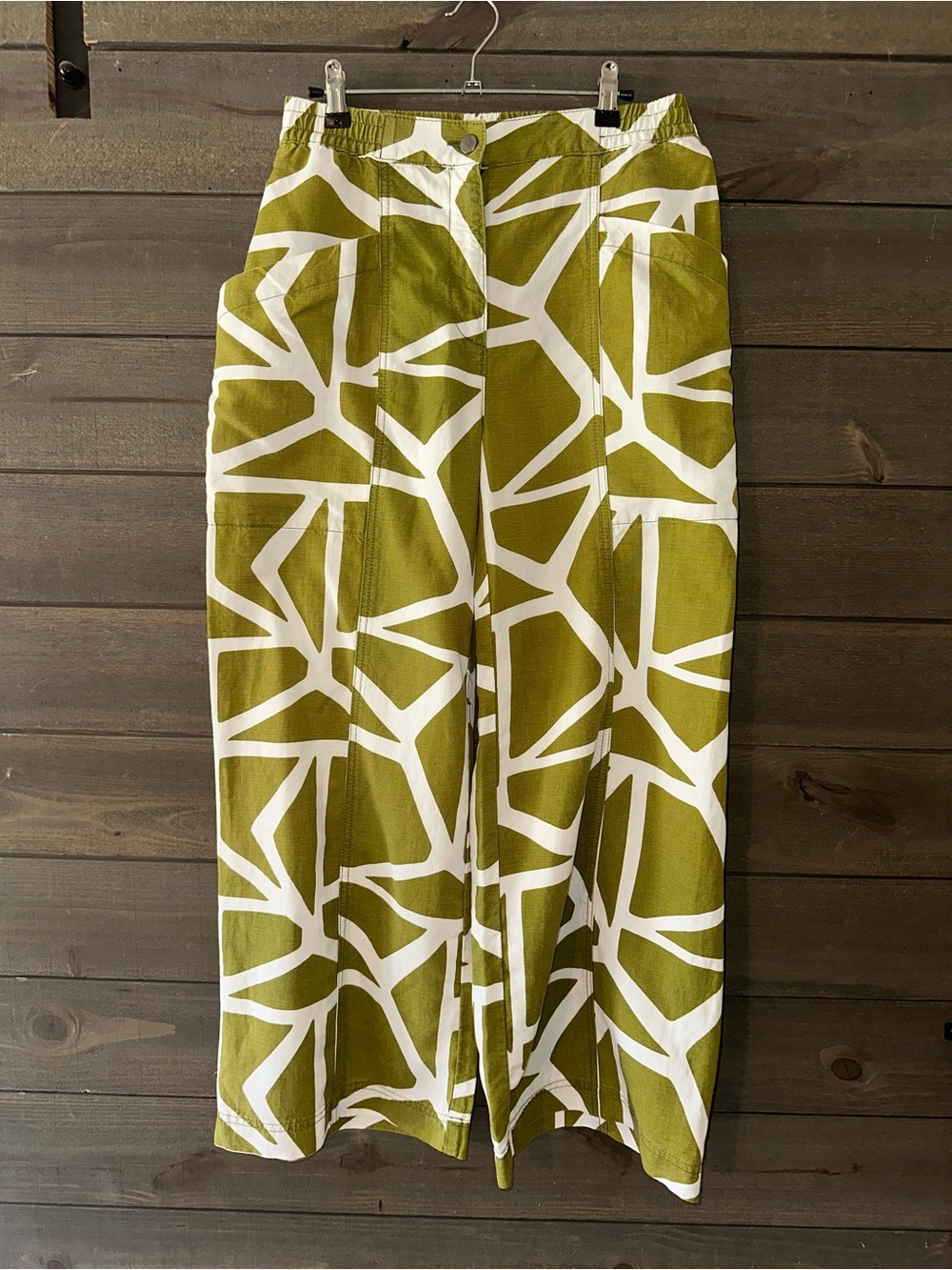 Olive & White Wide-Leg Printed Pants
